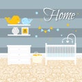 Nursery room with furniture. Baby interior. Royalty Free Stock Photo