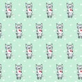 Nursery seamless pattern with cute cats, hearts