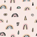 Nursery seamless pattern with cute hand drawn rainbows. Creative scandinavian childish texture for fabric, kids apparel and more.