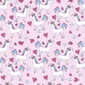 Nursery seamless pattern. Fantasy pattern with rainbow unicorns, flowers, comets and stars. Colorful bright vector background Royalty Free Stock Photo