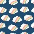 White cloud with rainbow inside floating on the blue sky. Positive and dreaming background for kids