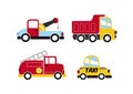 Nursery Vehicles Set of 4, Taxi + Truck + Crane Van + Fire Truck