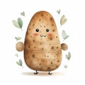 Cute Watercolor Potato Character With Heart Surrounded By Leaves Royalty Free Stock Photo