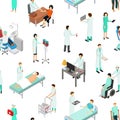 Nurses Attending Patients Seamless Pattern Background Isometric View. Vector