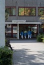 Hilden, NRW Germany - 10 07 2023 : entrance of hilden hospital with nurses going inside