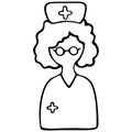 Nurses in a cap with a cross. One with glasses, the other with a medical mask. Vector set of icons. Doctor anonymous. Isolated.