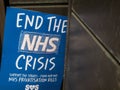 A nurses NHS protest placard, strike action, copy space.
