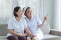 Nurses take care of patients elderly with happiness. Caregiver with elderly of kindness concept