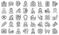 Nursing assistant icons set outline vector. Old people Royalty Free Stock Photo