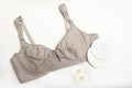 Nursing bra for mothers and Silicon nipples. moms bra with new disposable breast pad. Prevents the flow of milk on the Royalty Free Stock Photo