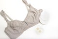 Nursing bra for mothers and Silicon nipples. moms bra with new disposable breast pad. Prevents the flow of milk on the Royalty Free Stock Photo