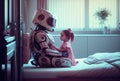 Nursing care robots take care of young patient in hospitals. Medical technology and healthcare concept. Generative AI