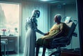 Nursing care robots take care of elderly patients in hospitals. Medical technology and healthcare concept. Generative AI