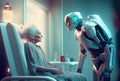 Nursing care robots take care of elderly patients in hospitals. Medical technology and healthcare concept. Generative AI