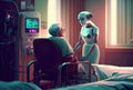 Nursing care robots take care of elderly patients in hospitals. Medical technology and healthcare concept. Generative AI