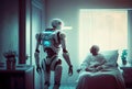 Nursing care robots take care of elderly patients in hospitals. Medical technology and healthcare concept. Generative AI