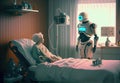 Nursing care robots take care of elderly patients in hospitals. Medical technology and healthcare concept. Generative AI