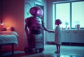 Nursing care robots take care of young patient in hospitals. Medical technology and healthcare concept. Generative AI