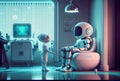 Nursing care robots take care of young patient in hospitals. Medical technology and healthcare concept. Generative AI