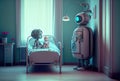 Nursing care robots take care of young patient in hospitals. Medical technology and healthcare concept. Generative AI