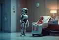 Nursing care robots take care of young patient in hospitals. Medical technology and healthcare concept. Generative AI