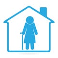 Nursing home for elderly woman blue icon