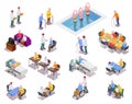 Nursing Home Isometric Icons Set