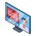 Nursing home tv breaking news icon, isometric style