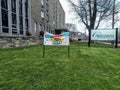 Nursing home with "heroes work here" sign