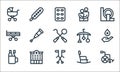 nursing line icons. linear set. quality vector line set such as wheelchair, crutches, toothbrush, rocking chair, hospital,