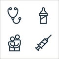 nursing line icons. linear set. quality vector line set such as syringe, couple, feeder