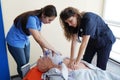 Nursing students are learning how to rescue the patients in emergency. CPR training with CPR doll Royalty Free Stock Photo