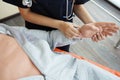 Nursing students are learning how to rescue the patients in emergency. CPR training with CPR doll Royalty Free Stock Photo