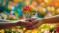 Nurturing Growth: Hands Cradling a Young Tree. Generative ai