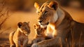 Nurturing Love: A Lioness\'s Gentle Care for Her Cubs