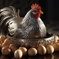 Nurturing scene: Silver hen carefully lays on her clutch of eggs.