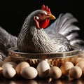 Nurturing scene: Silver hen carefully lays on her clutch of eggs.