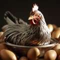 Nurturing scene: Silver hen carefully lays on her clutch of eggs.