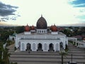 Nurul Mustofa Center Mosque panorama view Largest Mosque in Depok. Ramadan and Eid Concept and noise cloud when sunset or sunrise