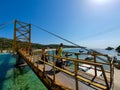 Nusa Lambongan, Bali - 02.12.2020: The famous yellow bridge of the Nusa Lembongan Island of Bali, Indonesia. Yellow bridge Bali Royalty Free Stock Photo