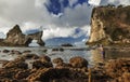 Local Fishermen throwing net to catch fish in Atuh beach when the tide was low in Nusa Penida, Indonesia Royalty Free Stock Photo