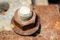 Nut Bolt Rust on steel plate Close-up Royalty Free Stock Photo