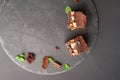 Nut Brownie, Homemade German Chocolate Cake, Chocolate Peanuts Cake, Brownie Square Piece Royalty Free Stock Photo