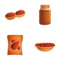 Nut butter icons set cartoon vector. Peanut paste