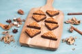 Nut corner, traditional german sweets called Nussecke, covered with chocolate Royalty Free Stock Photo