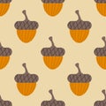 Cute cartoon acorns in flat style seamless pattern.