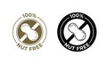 Nut free food vector icon. Food package seal, 100 percent nut free ingredients, peanut allergy information