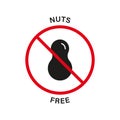 Nut Free Silhouette Black Icon. Nuts Product Red Stop Sign. Peanuts Forbidden Symbol. Ban Food Allergy on Peanut Logo Royalty Free Stock Photo