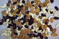 A nut mix consisting of various types of nuts and dried fruits Royalty Free Stock Photo