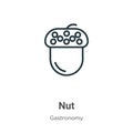 Nut outline vector icon. Thin line black nut icon, flat vector simple element illustration from editable gastronomy concept Royalty Free Stock Photo